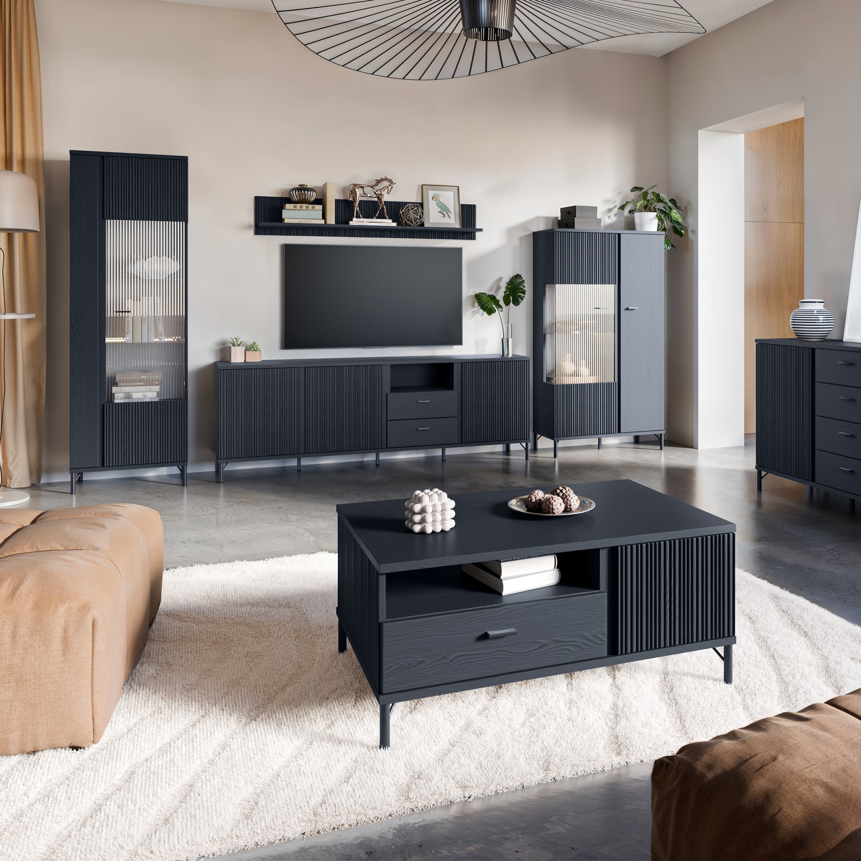 Lusaka Coffee Table 2 Door 1 Drawer in Black Graphite – FTG, view 5
