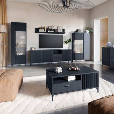Lusaka TV Cabinet 3 Door 2 Drawer in Black Graphite – FTG, view 5