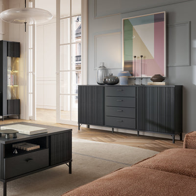 Lusaka Sideboard 2 Door 4 Drawer in Black Graphite – FTG, view 4
