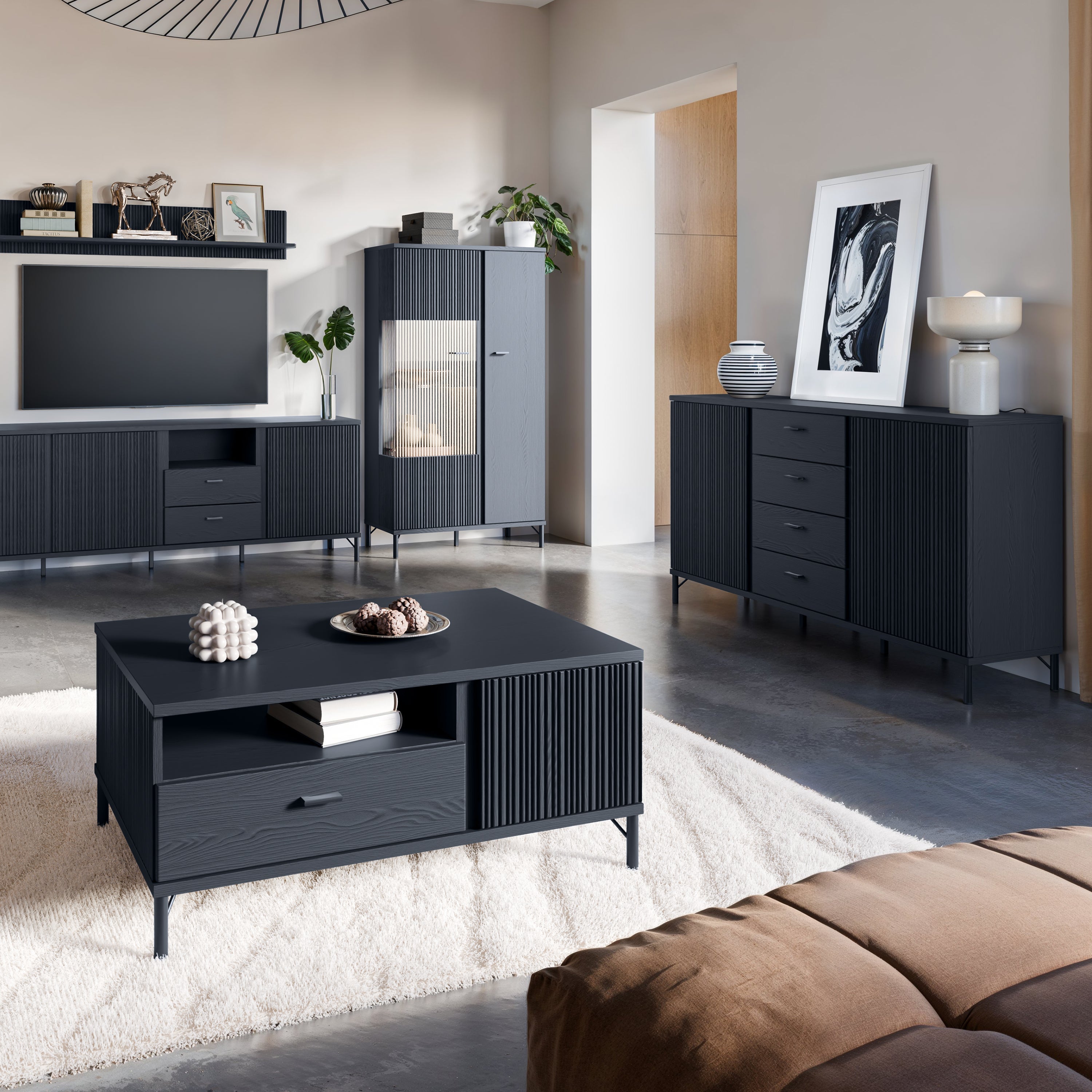 Lusaka Sideboard 2 Door 4 Drawer in Black Graphite – FTG, view 5