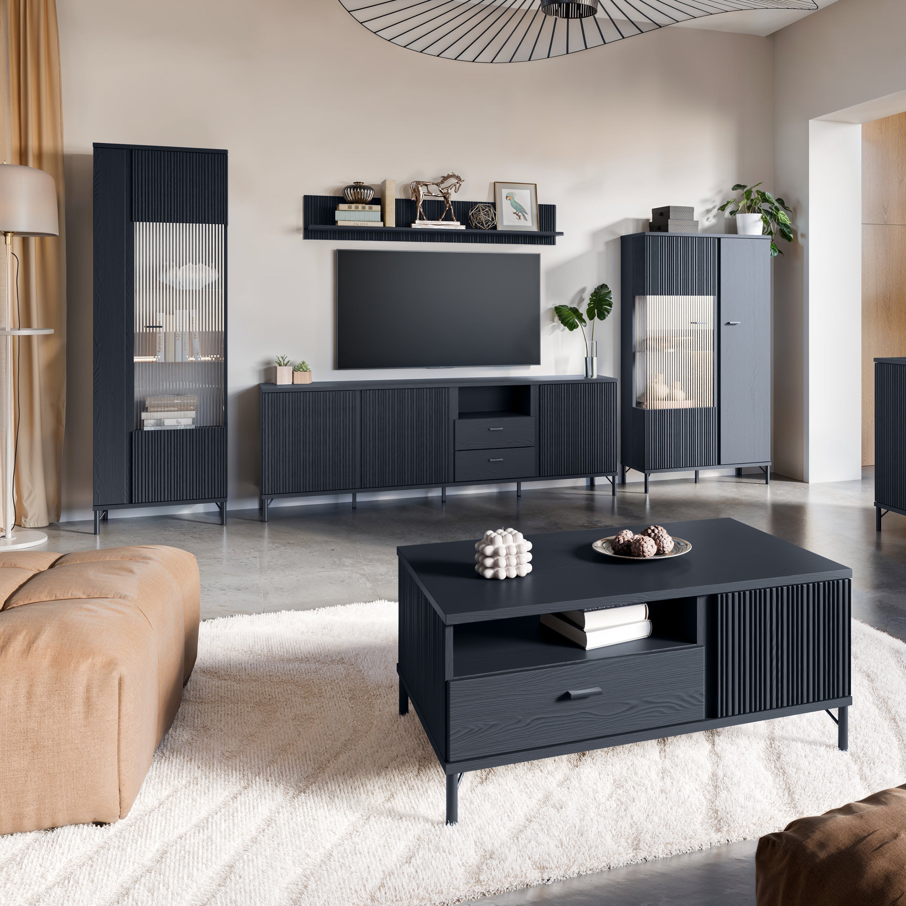 Lusaka Display Cabinet 1 Door in Black Graphite – FTG, view 5