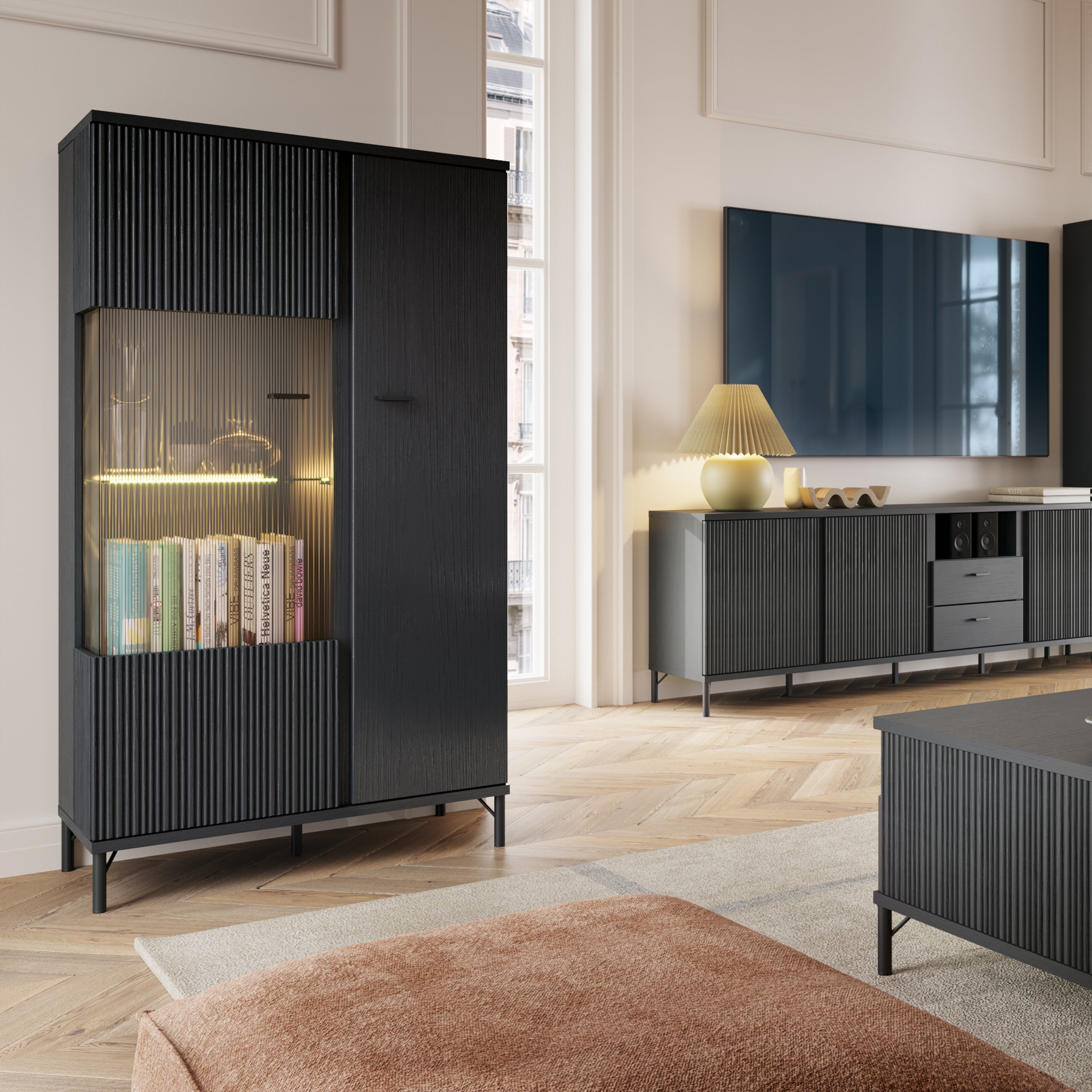 Lusaka Display Cabinet 2 Door in Black Graphite – FTG, view 4
