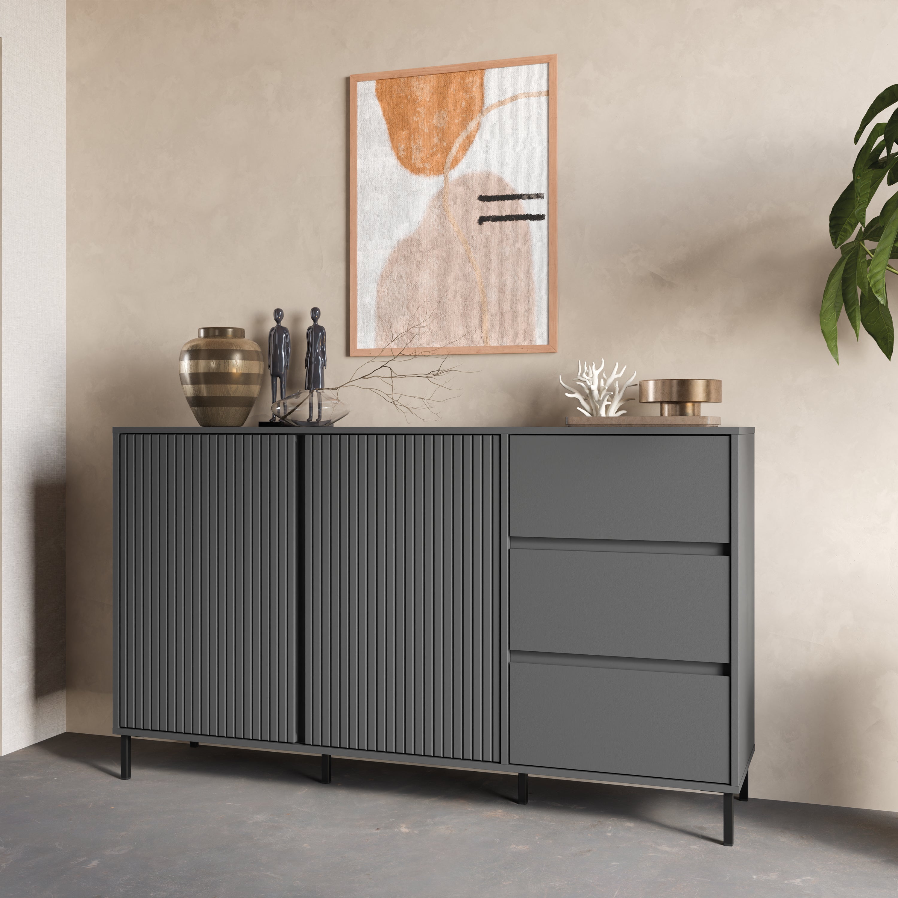 Avenale Sideboard 2 Door 3 Drawer in Anthracite – FTG, view 3