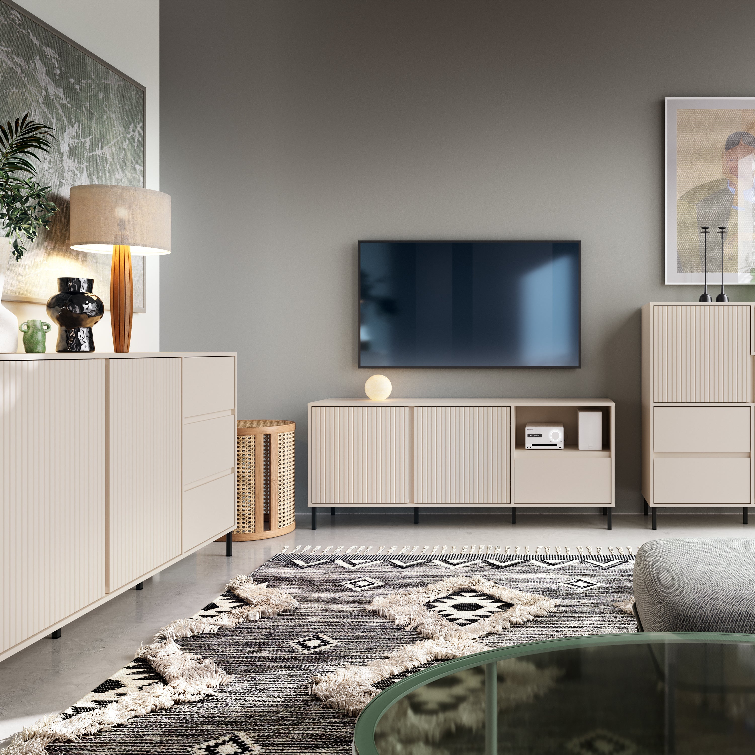 Avenale Wide TV Cabinet  2 Door 1 Drawer in Cashmere – FTG, view 5