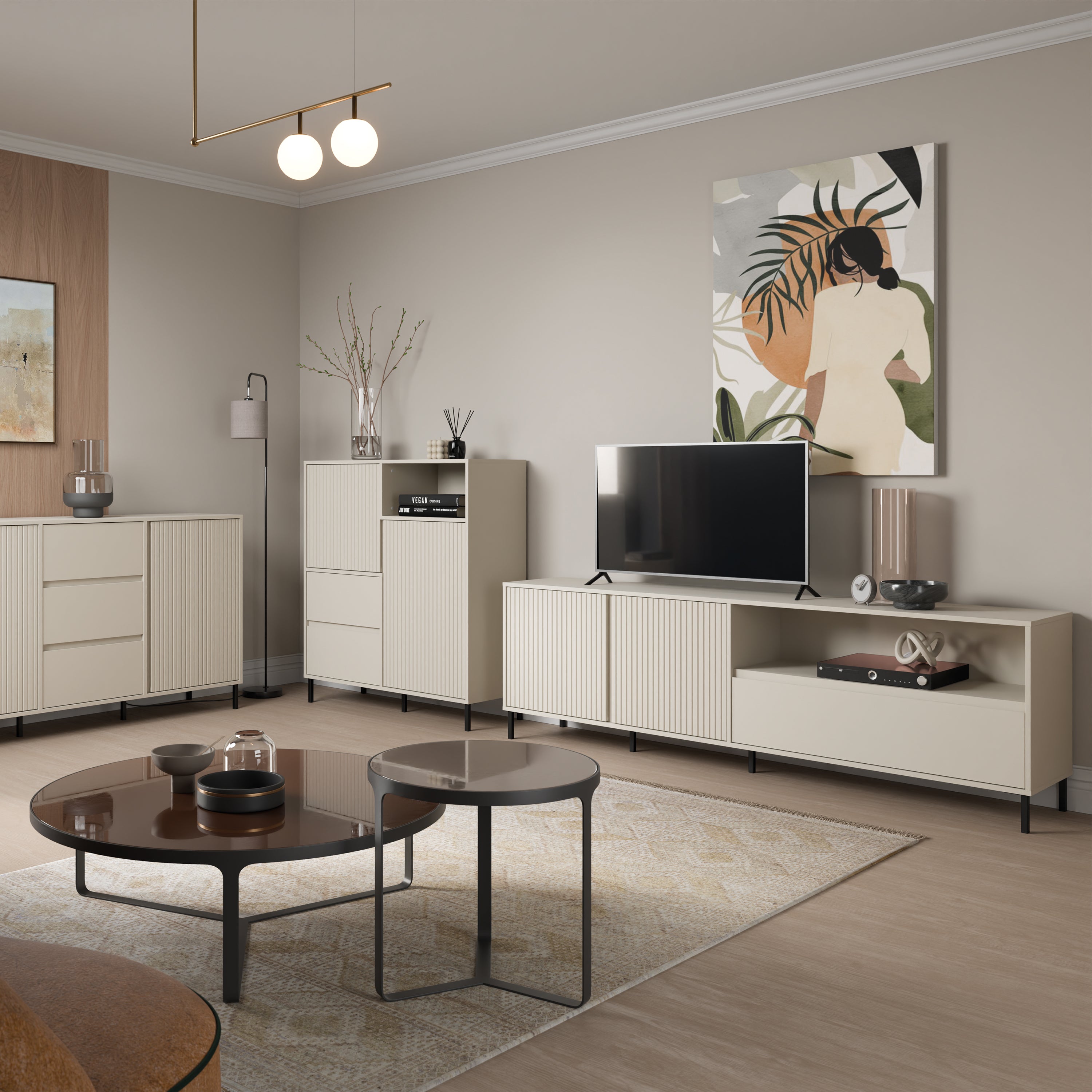 Avenale TV Cabinet 2 Door 1 Drawer in Cashmere – FTG, view 5
