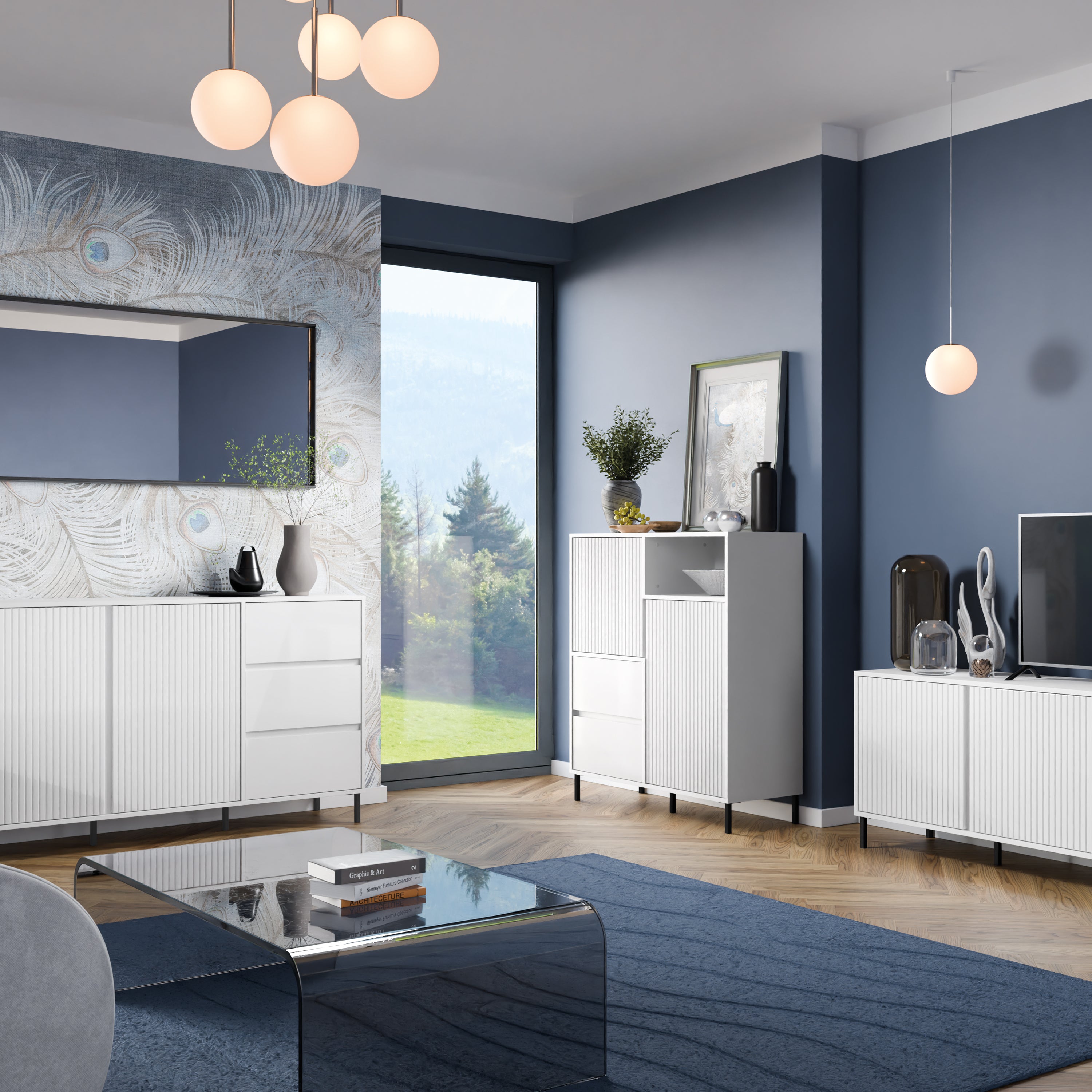 Avenale Sideboard 2 Door 2 Drawer in Alpine White High Gloss – FTG, view 5