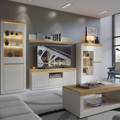 Naxxar TV Cabinet with 2 Doors and 1 Drawer in Cashmere and Stone Oak