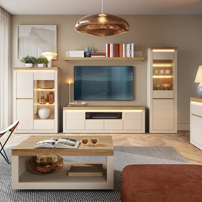 Naxxar TV Cabinet with 2 Doors and 2 Drawers in Cashmere and Stone Oak