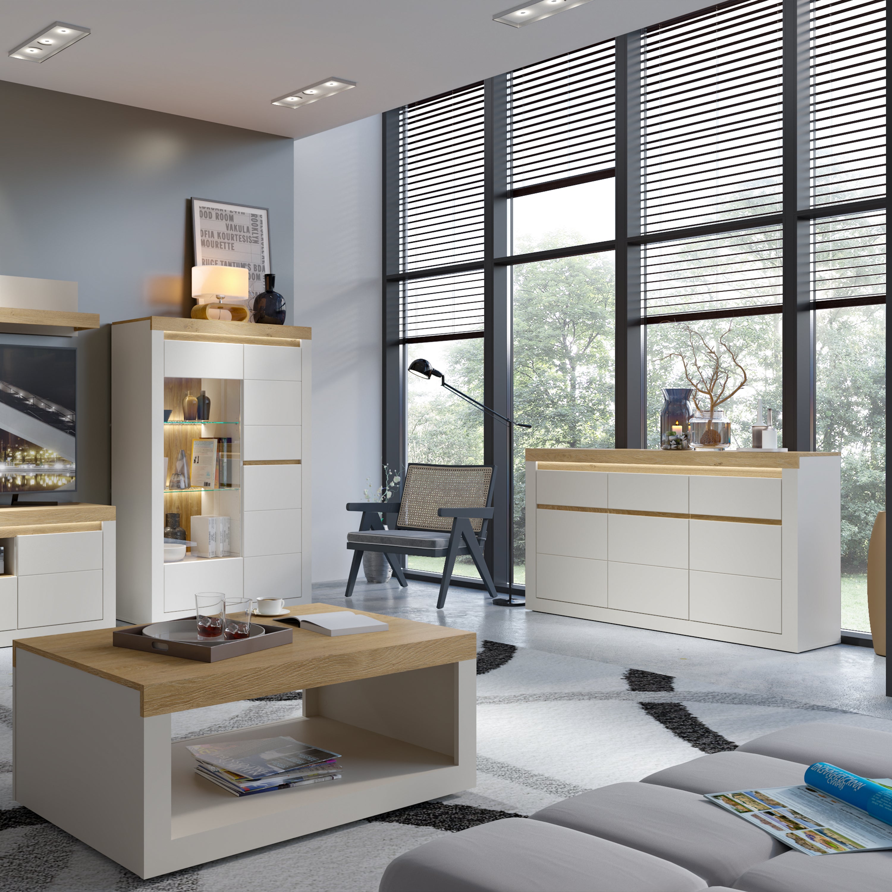 Naxxar Sideboard with 3 Doors and 3 Drawers in Cashmere and Stone Oak