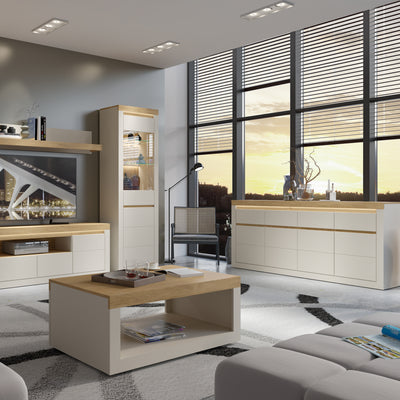 Naxxar Tall Display Cabinet with 1 Door in Cashmere and Stone Oak