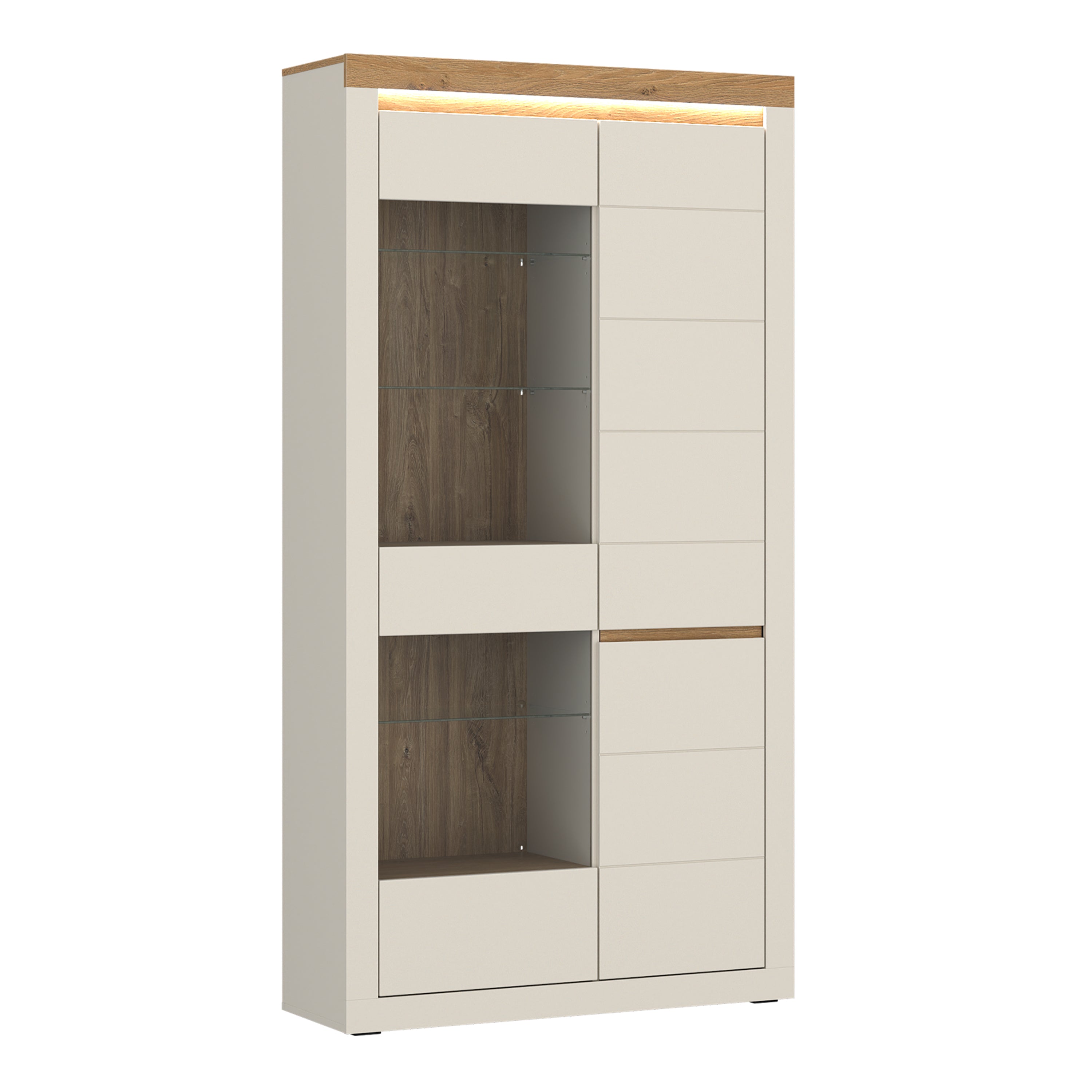 Naxxar Tall Display Cabinet with 2 Doors (LH) in Cashmere and Stone Oak
