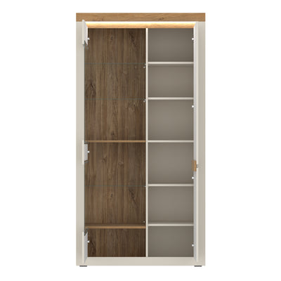 Naxxar Tall Display Cabinet with 2 Doors (LH) in Cashmere and Stone Oak