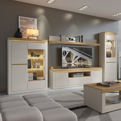 Naxxar Display Cabinet with 2 Doors (LH) in Cashmere and Stone Oak