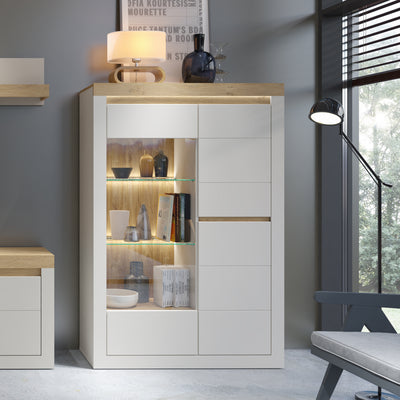 Naxxar Display Cabinet with 2 Doors (RH) in Cashmere and Stone Oak