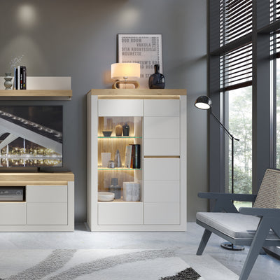 Naxxar Display Cabinet with 2 Doors (RH) in Cashmere and Stone Oak