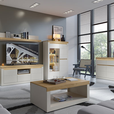 Naxxar Display Cabinet with 2 Doors (RH) in Cashmere and Stone Oak