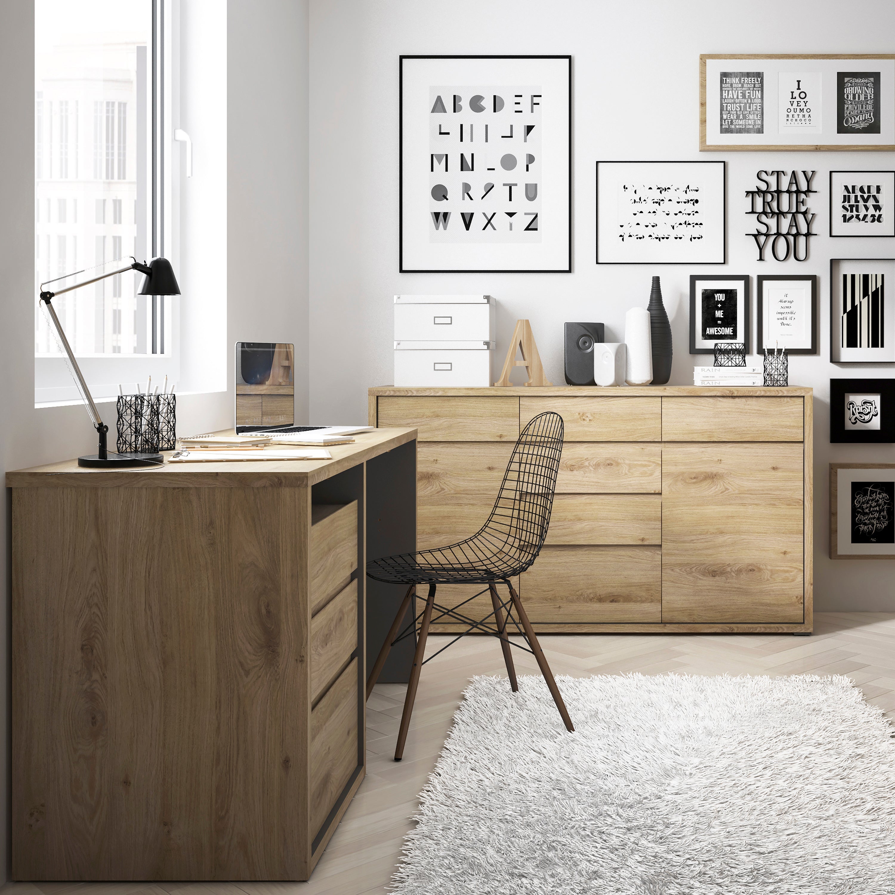 Shetland 3 Drawer Desk – FTG, view 5