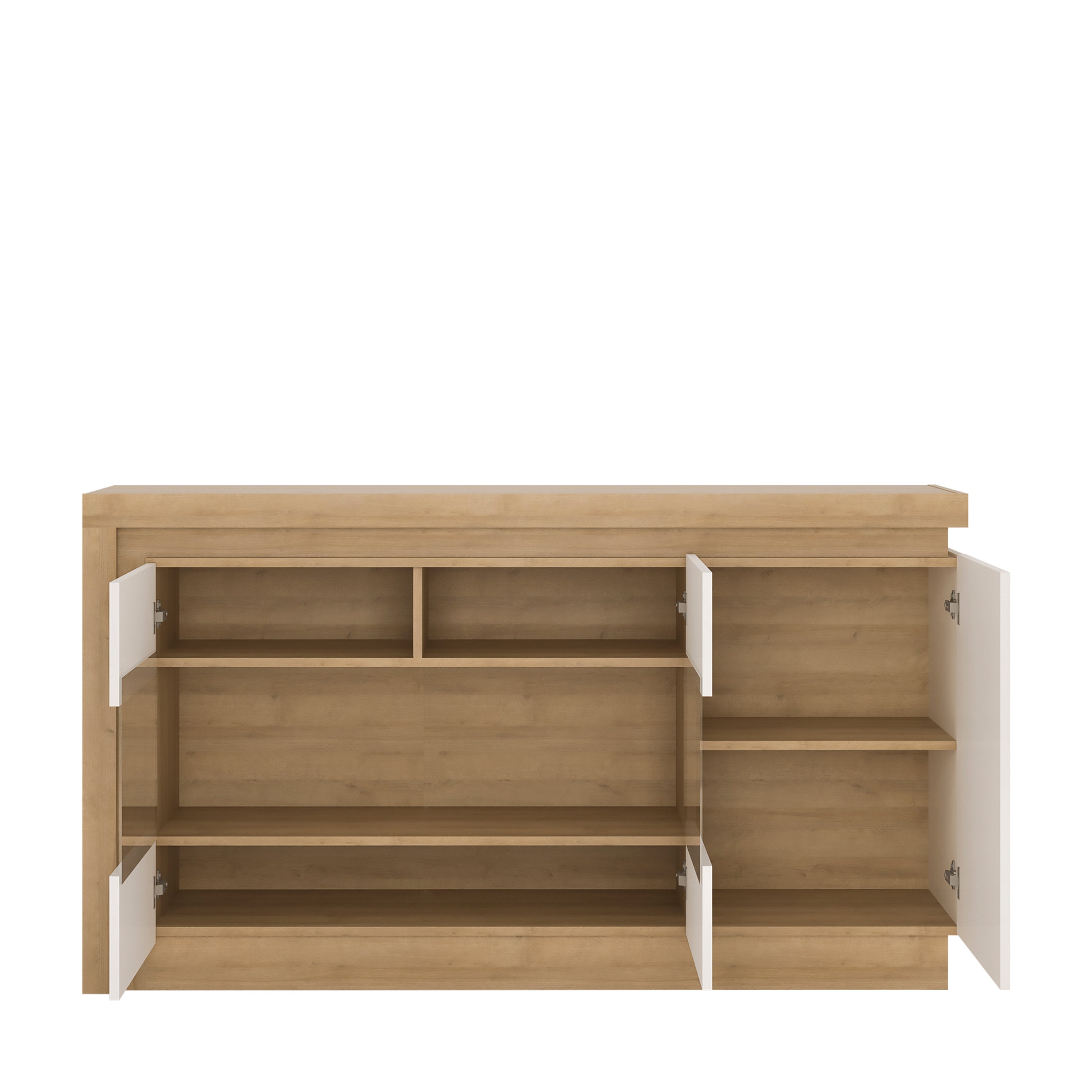 Lyon 3 Door Glazed Sideboard in Riviera Oak/White High Gloss – FTG, view 2