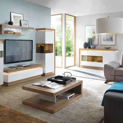 Lyon 3 Door Glazed Sideboard in Riviera Oak/White High Gloss – FTG, view 4