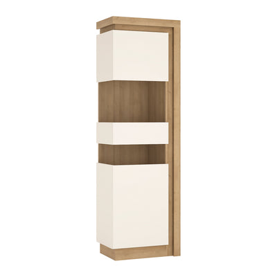Lyon Tall Narrow Display Cabinet (LHD) in Riviera Oak/White High Gloss – FTG