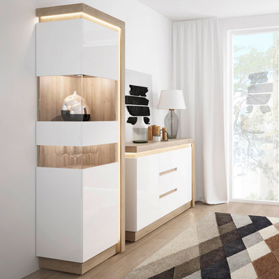 Lyon Tall Narrow Display Cabinet (LHD) in Riviera Oak/White High Gloss – FTG, view 4