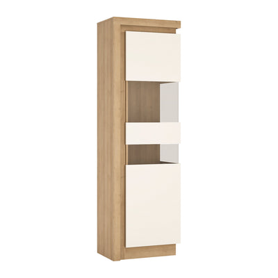 Lyon Tall Narrow Display Cabinet (RHD) in Riviera Oak/White High Gloss – FTG