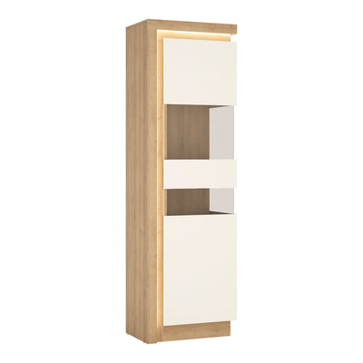 Lyon Tall Narrow Display Cabinet (RHD) in Riviera Oak/White High Gloss – FTG, view 2