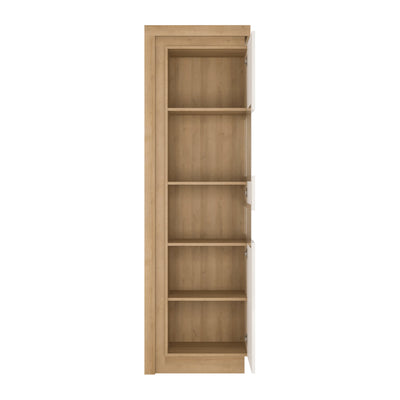 Lyon Tall Narrow Display Cabinet (RHD) in Riviera Oak/White High Gloss – FTG, view 3