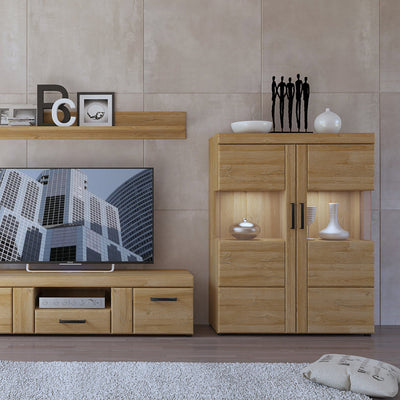 Cortina Low Wide 2 Door Display Cabinet in Grandson Oak – FTG, view 4