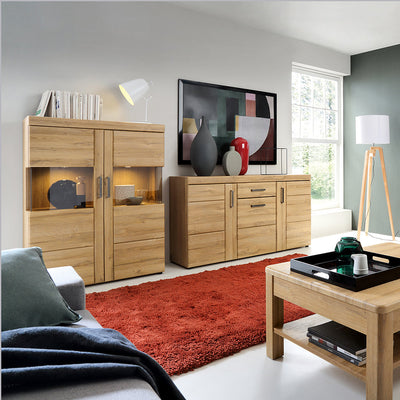Cortina Low Wide 2 Door Display Cabinet in Grandson Oak – FTG, view 6