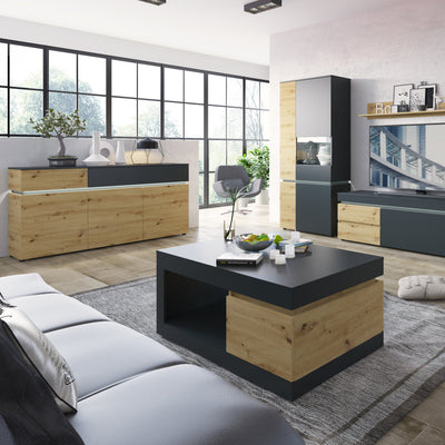 Luci 2 Door 2 Drawer Cabinet (including LED lighting) in Platinum and Oak – FTG, view 3