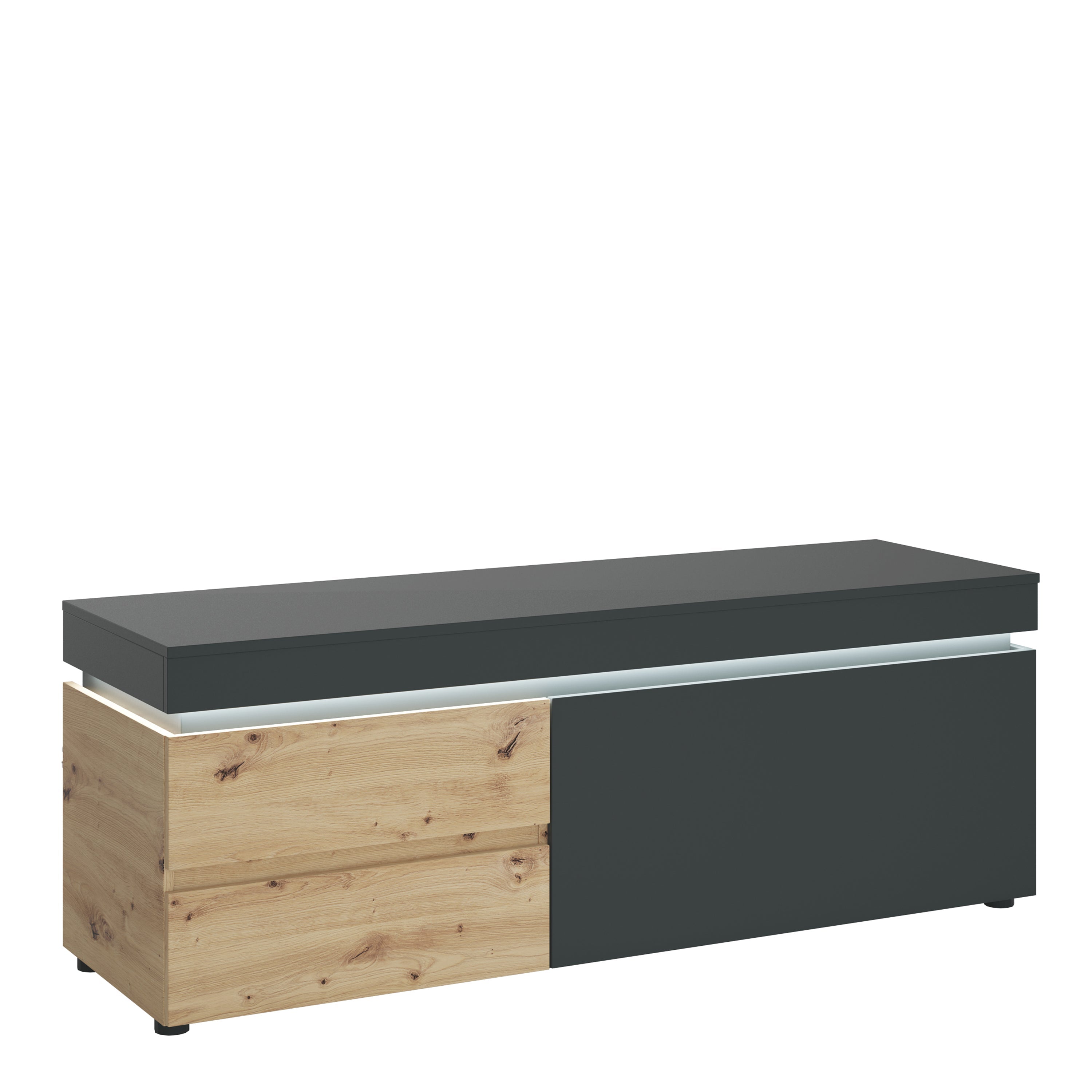 Luci 1 Door 2 Drawer 150cm TV Unit (including LED lighting) in Platinum and Oak – FTG