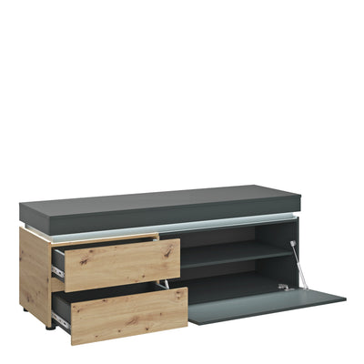 Luci 1 Door 2 Drawer 150cm TV Unit (including LED lighting) in Platinum and Oak – FTG, view 2