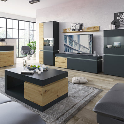 Luci 1 Door 2 Drawer 150cm TV Unit (including LED lighting) in Platinum and Oak – FTG, view 3