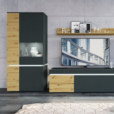 Luci 1 Door 2 Drawer 150cm TV Unit (including LED lighting) in Platinum and Oak – FTG, view 4