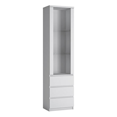 Fribo Tall Narrow 1 Door 3 Drawer Glazed Display Cabinet in White – FTG