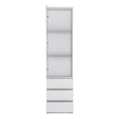Fribo Tall Narrow 1 Door 3 Drawer Glazed Display Cabinet in White – FTG, view 2