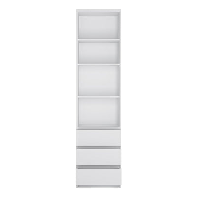 Fribo Tall Narrow 3 Drawer Bookcase in White – FTG, view 2