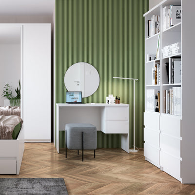 Fribo Tall Narrow 3 Drawer Bookcase in White – FTG, view 3