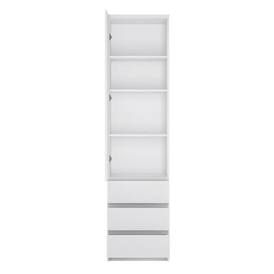 Fribo Tall Narrow 1 Door 3 Drawer Cupboard in White – FTG, view 2