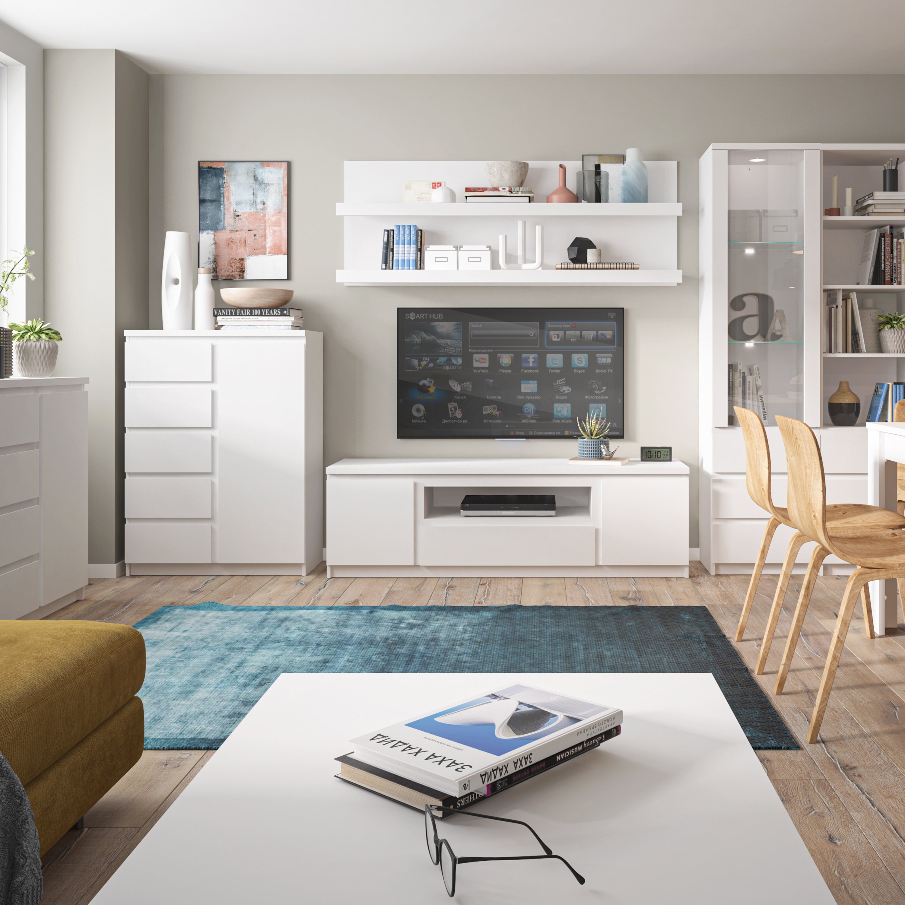 Fribo 2 Door 1 Drawer 166cm Wide TV Cabinet in White – FTG, view 3