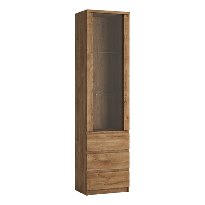 Fribo Tall Narrow 1 Door 3 Drawer Glazed Display Cabinet in Oak – FTG
