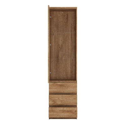 Fribo Tall Narrow 1 Door 3 Drawer Glazed Display Cabinet in Oak – FTG, view 2