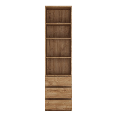 Fribo Tall Narrow 3 Drawer Bookcase in Oak – FTG, view 2