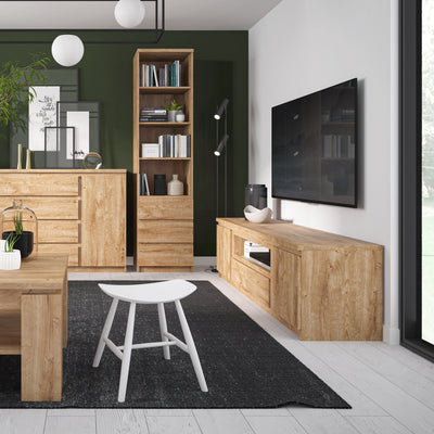 Fribo Tall Narrow 3 Drawer Bookcase in Oak – FTG, view 4