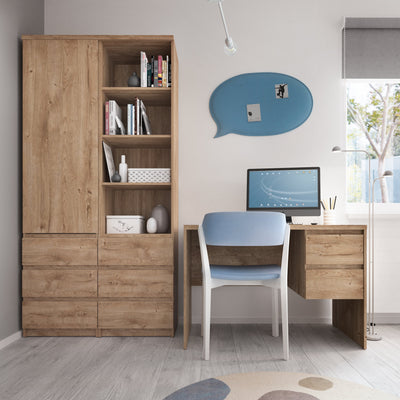 Fribo Tall Narrow 3 Drawer Bookcase in Oak – FTG, view 5