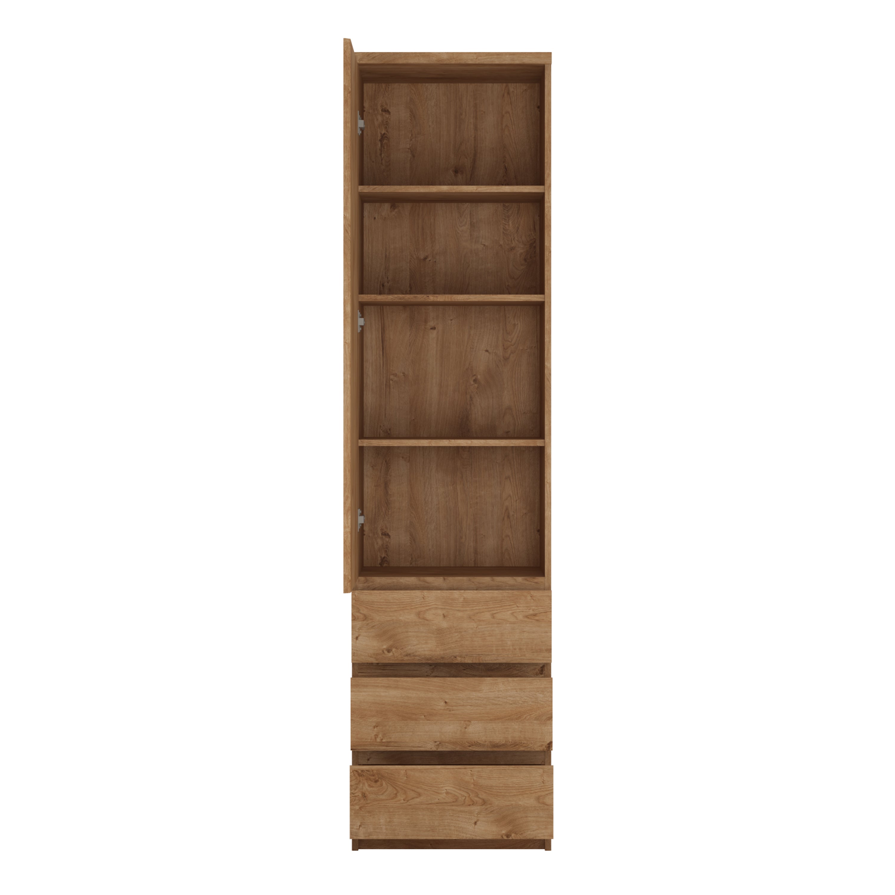 Fribo Tall Narrow 1 Door 3 Drawer Cupboard in Oak – FTG, view 2
