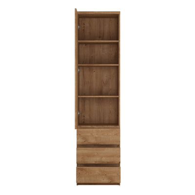 Fribo Tall Narrow 1 Door 3 Drawer Cupboard in Oak – FTG, view 2