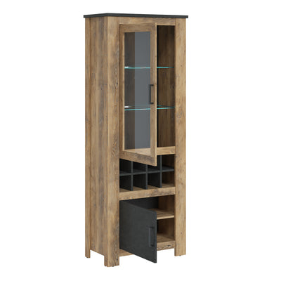 Rapallo 2 Door Display Cabinet with Wine Rack in Chestnut and Matera Grey – FTG, view 2