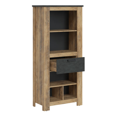 Rapallo 1 Drawer Bookcase in Chestnut and Matera Grey – FTG, view 2